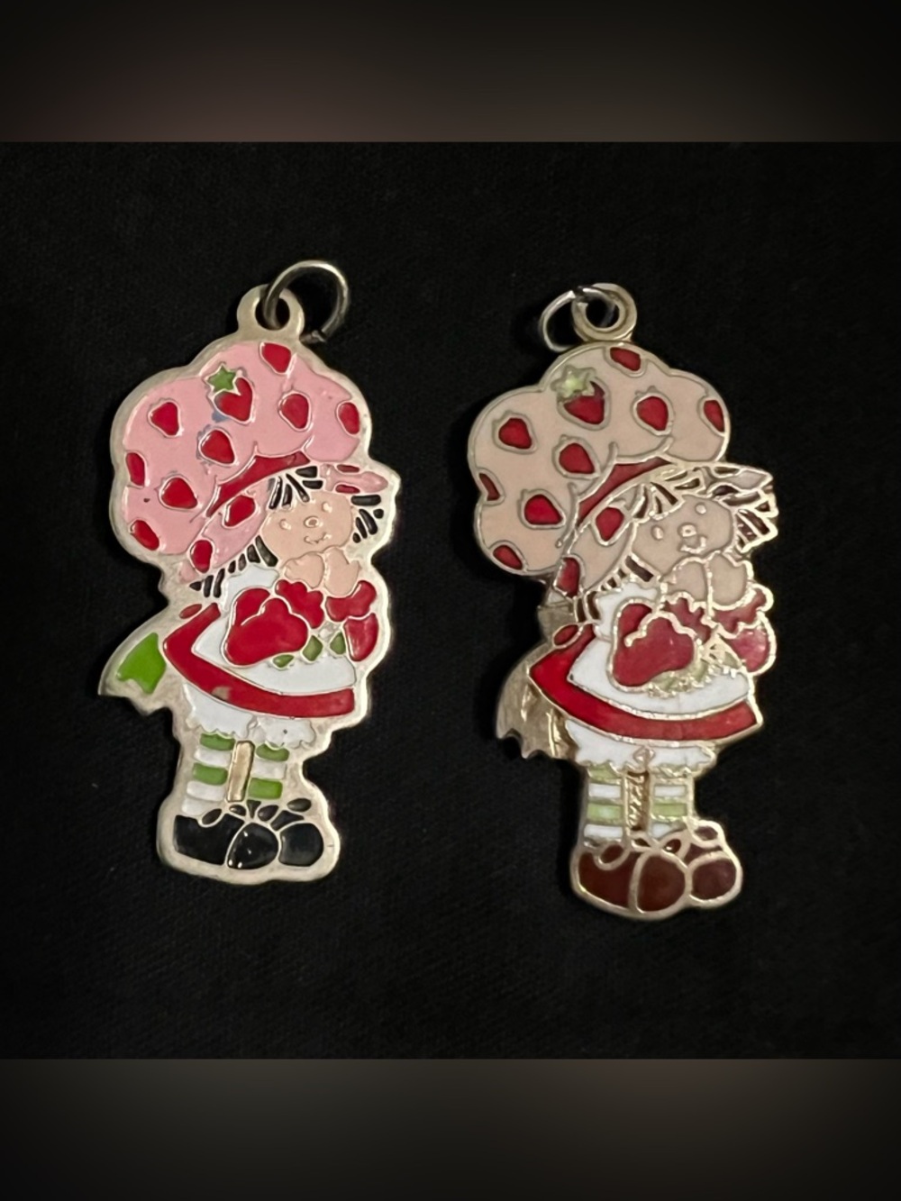 Vintage 1980 Strawberry Shortcake Enamel & Gold Tone Pendant Only Lot Of 2